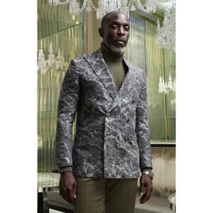 FRÈRE Green marble brocade blazer Sz 40